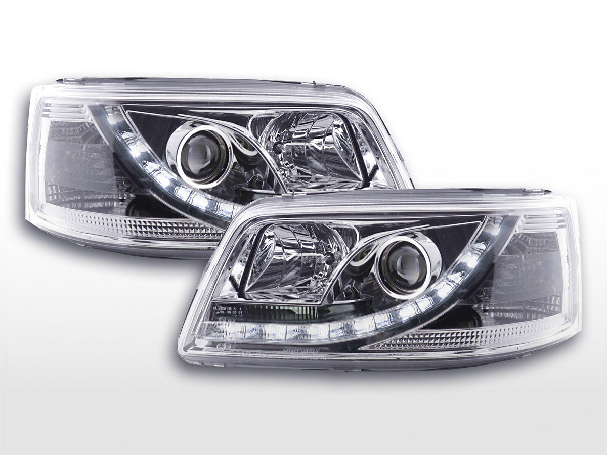 Scheinwerfer Set Daylight LED Tagfahrlicht VW Bus T5 03-09 chrom Scheinwerfer Set Daylight LED Tagfahrlicht VW Bus T5 03-09 chrom